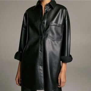 Aritzia Babaton Pelli Faux Leather Shirt Jacket Black XXS